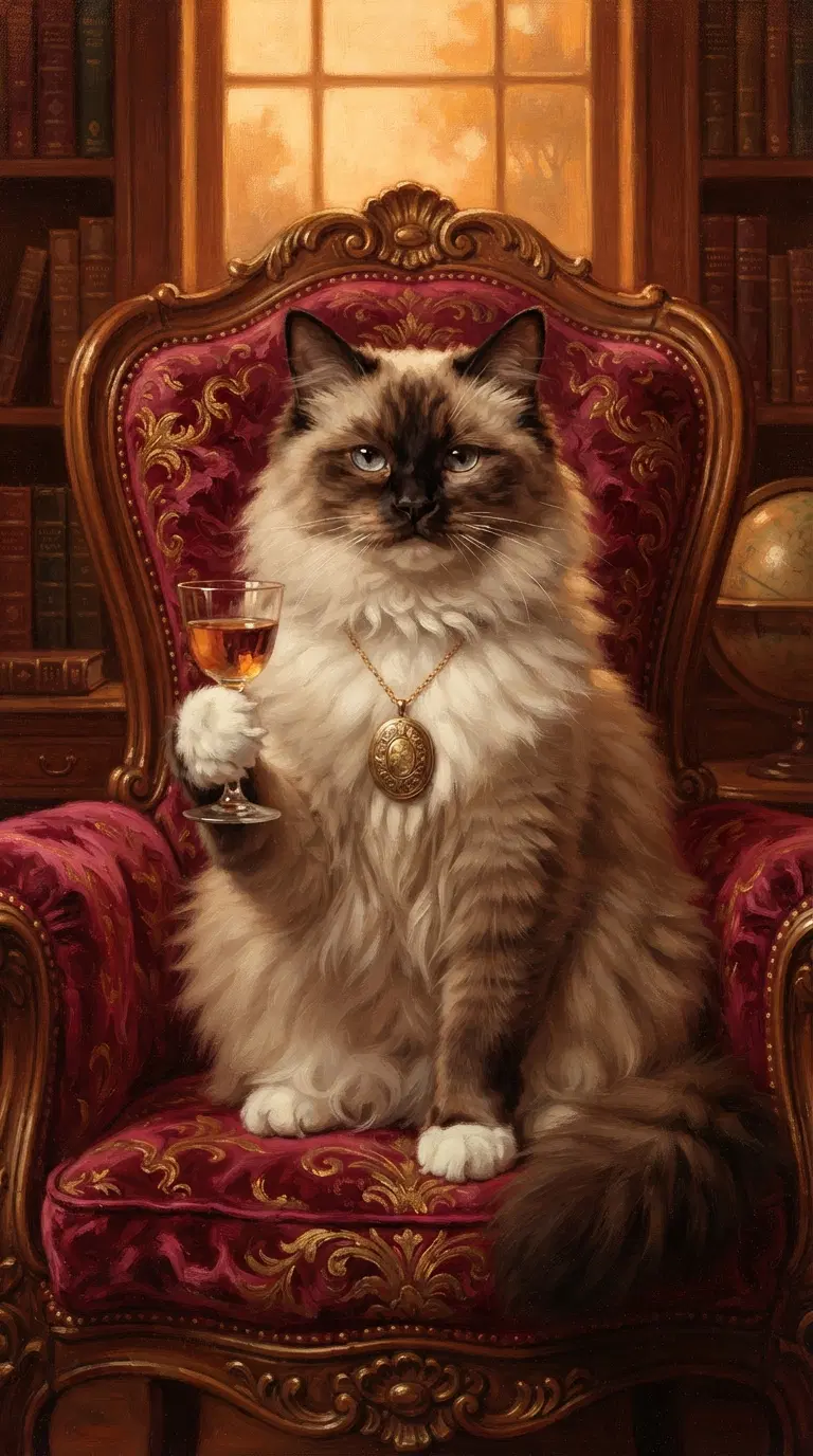 Regal Persian Cat with a Glass in a Luxurious Setting