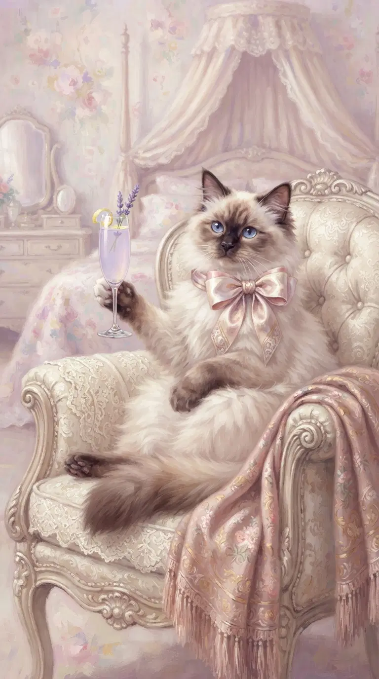 Elegant Kitten in a Luxurious Setting with a Drink