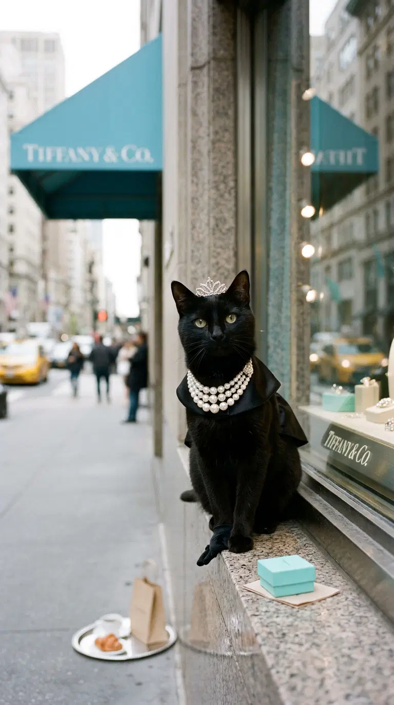 Elegant Black Cat in Front of Tiffany & Co.