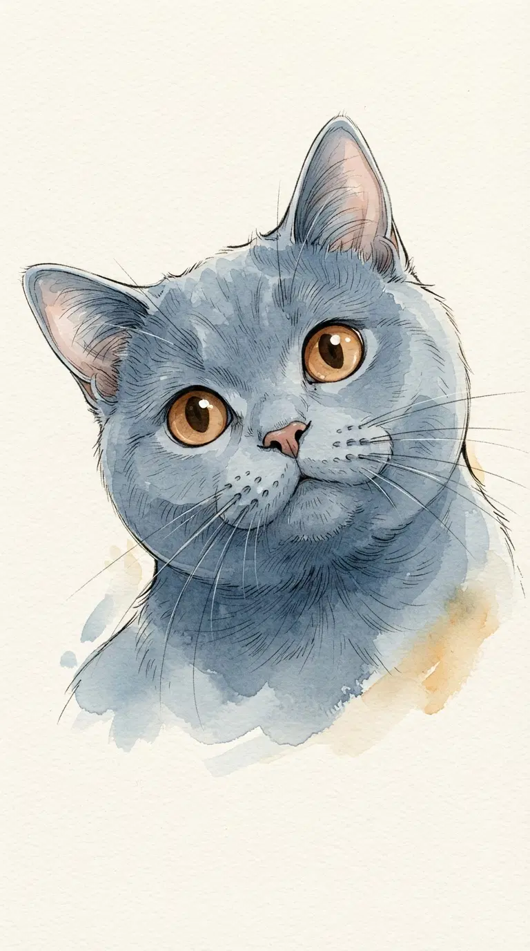 Artistic Representation of a Gray Cat with Warm Brown Eyes