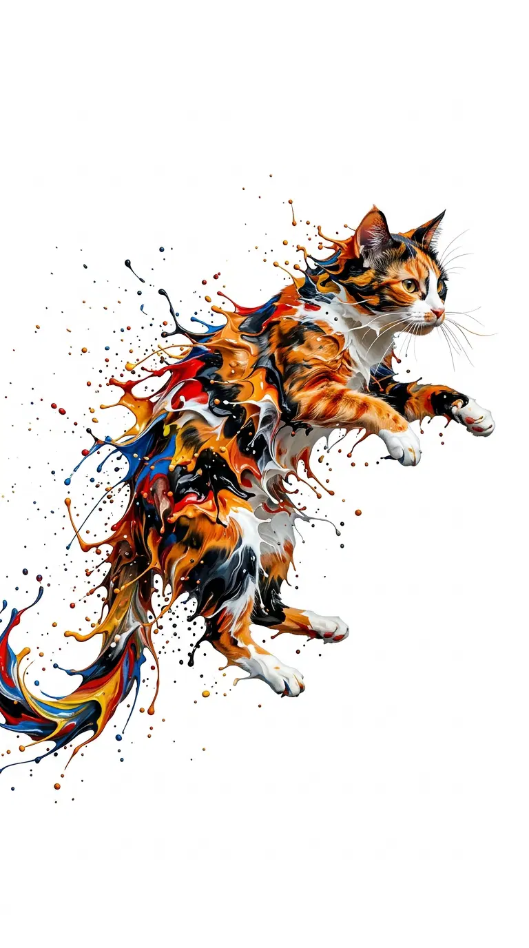 Vibrant Abstract Cat Illustration with Colorful Splashes