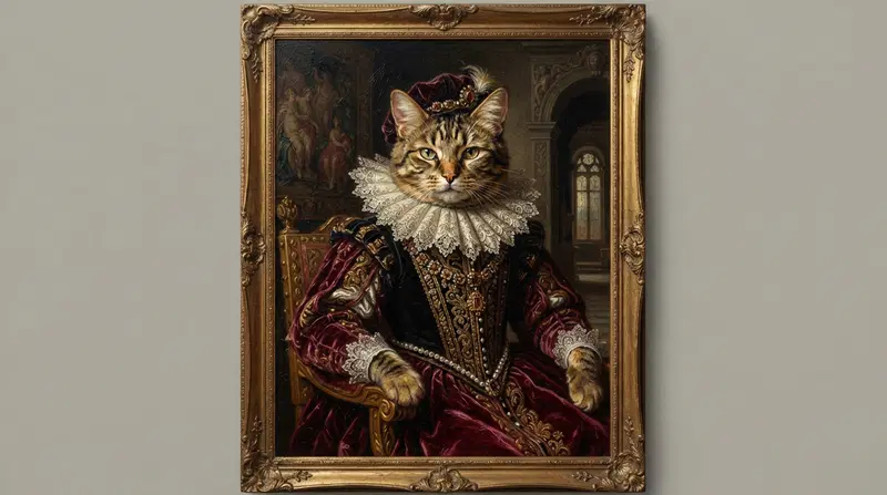 A Regal Cat Portrait in a Vintage Frame