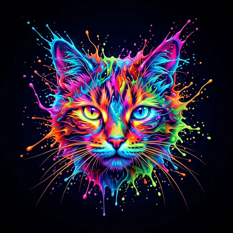 Vibrant Cat Portrait with Splash of Colors