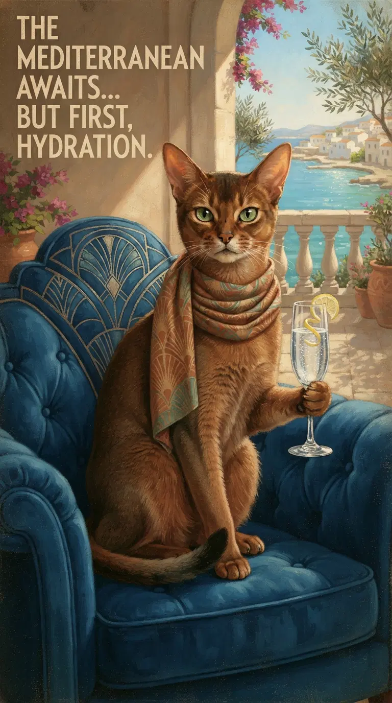 Astonishing Cat Art with Humor and Mediterranean Vibes