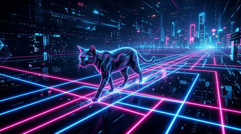 Futuristic Cyberpunk Cat in Neon Cityscape