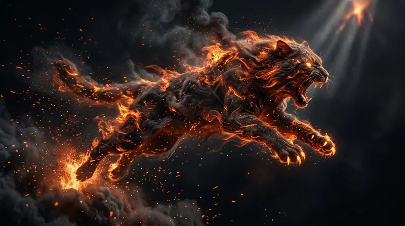 Fiery Surreal Cat Illustration in Dramatic Lighting