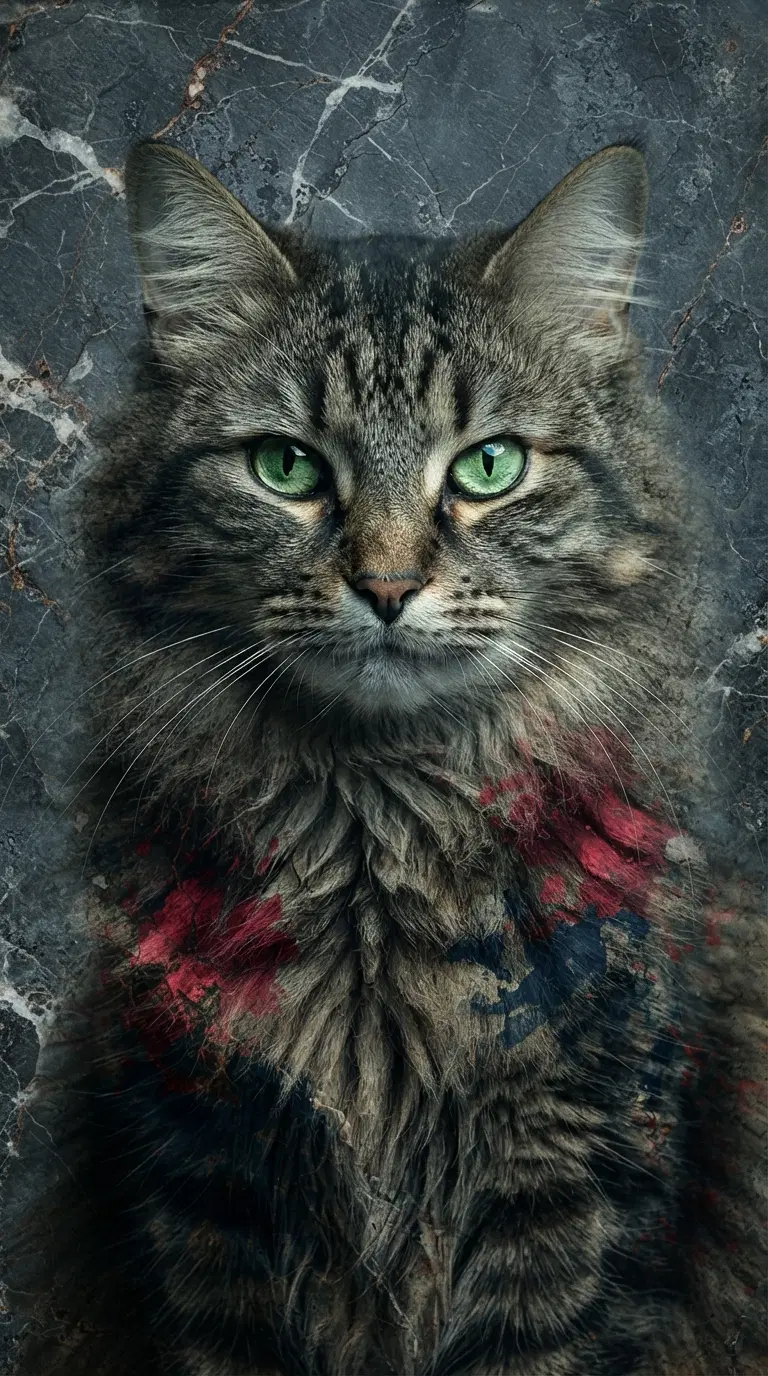 Stylized Portrait of a Maine Coon with Unique Background