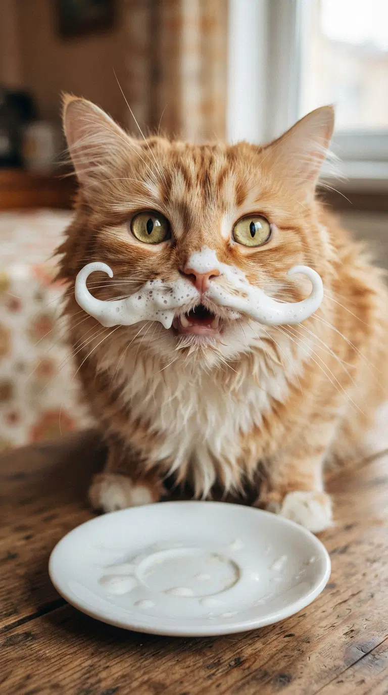 Orange Cat with Creamy Mustache Playing with Plate