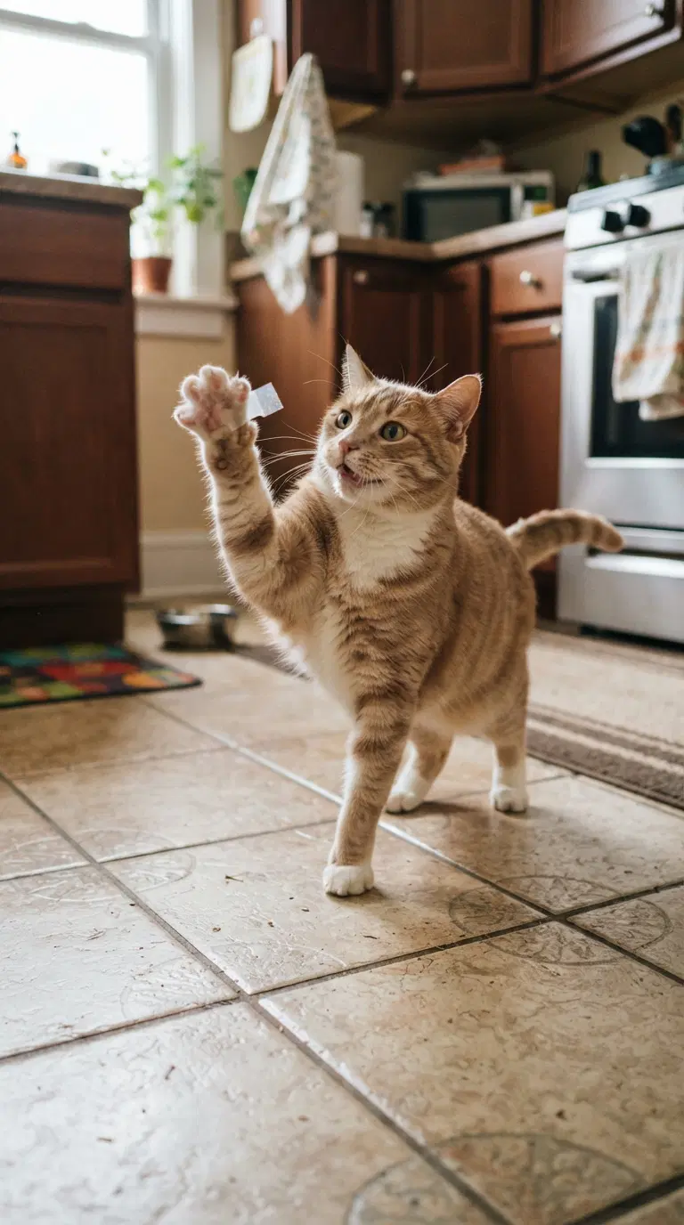 Playful Ginger Cat in a Cozy Kitchen Setting