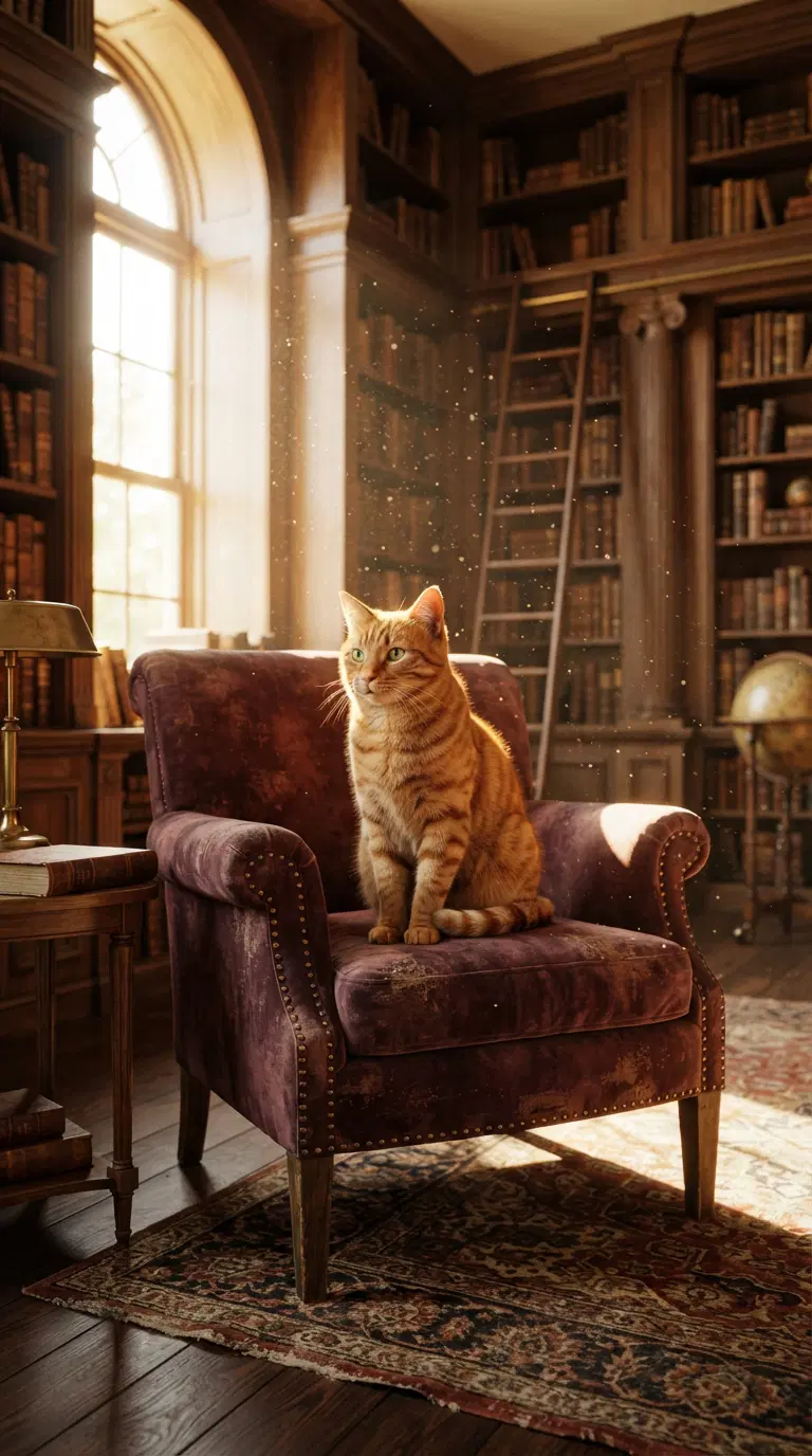Cozy Ginger Cat in a Library Setting