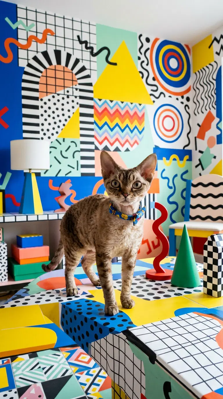 Bengal Cat Among Vibrant Abstract Patterns and Shapes