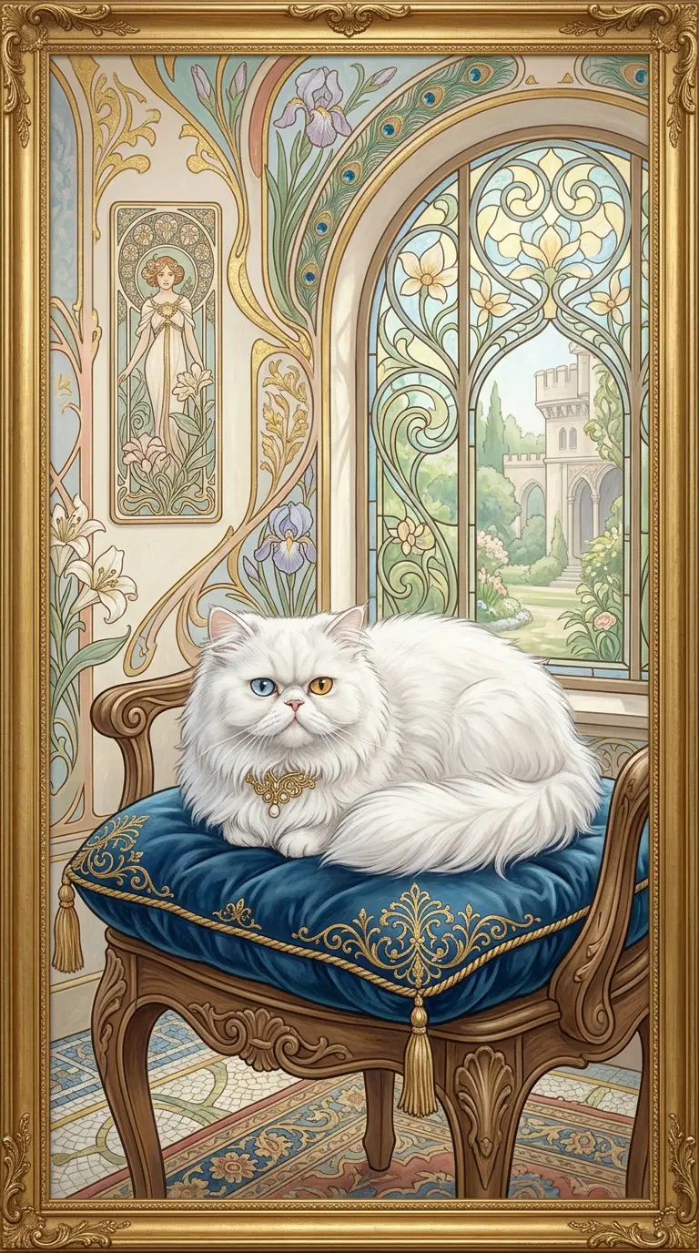 A Majestic Persian Cat in an Ornate Interior Setting