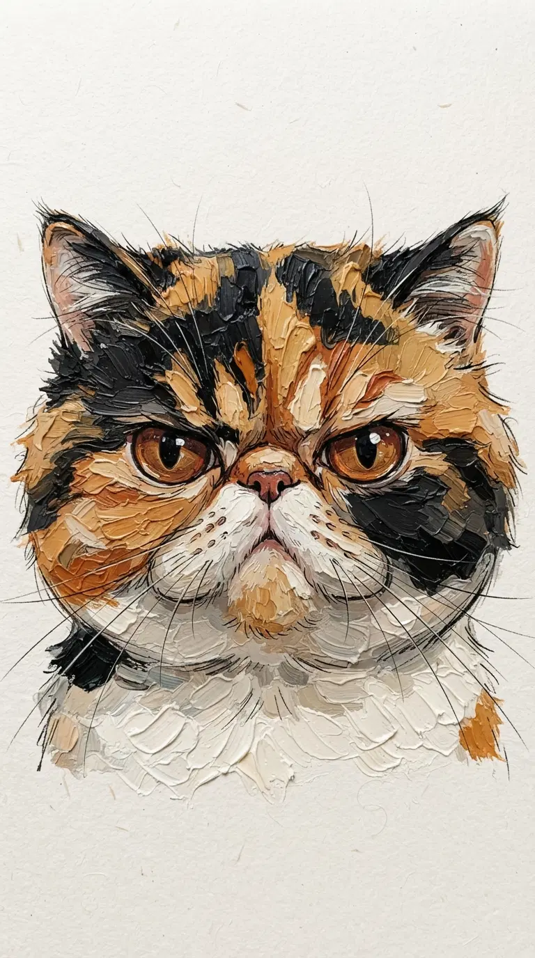 Artistic Portrait of a Calico Persian Cat with Distinct Features