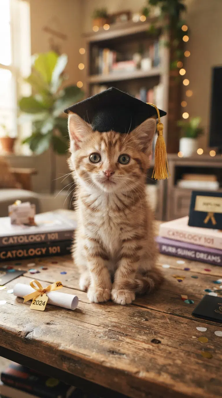 Adorable Graduation Kitten Celebrating Achievement