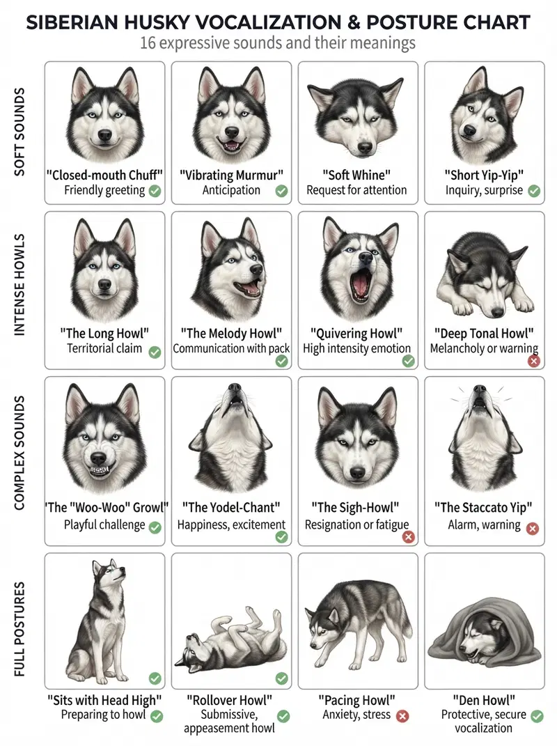 Siberian Husky Vocalization and Posture Reference Chart
