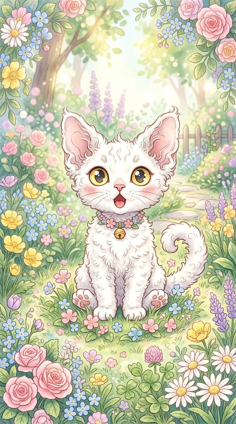 Charming Fluffy Kitten Surrounded by Colorful Flowers