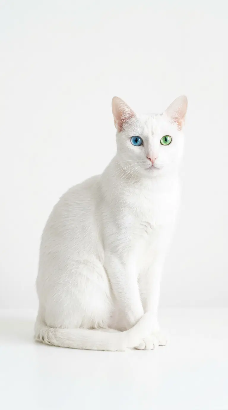 Beautiful White Cat with Heterochromia Against a Minimal Background