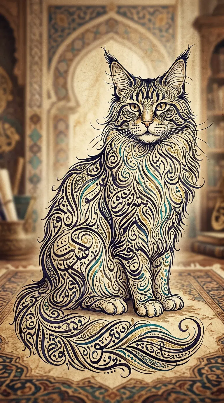 Intricate Ornamental Cat Illustration with Detailed Patterns