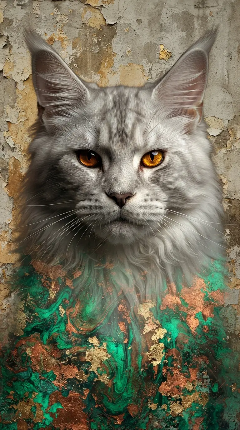 Realistic Maine Coon Cat Art with Textured Background