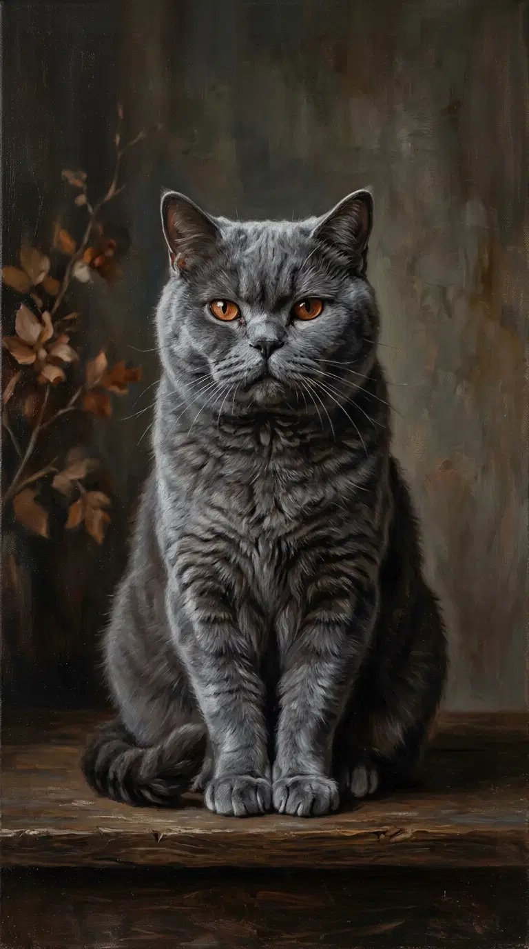 Realistic Art of a Gray British Shorthair Cat Sitting Proudly