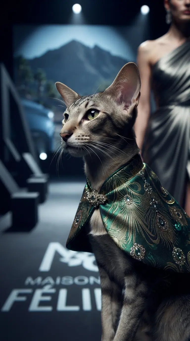 Model Cat in Elegant Fashion Showcase Setting