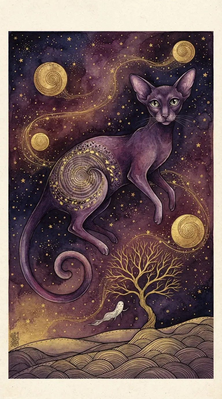 Surreal Illustration of a Cat with Cosmic Elements
