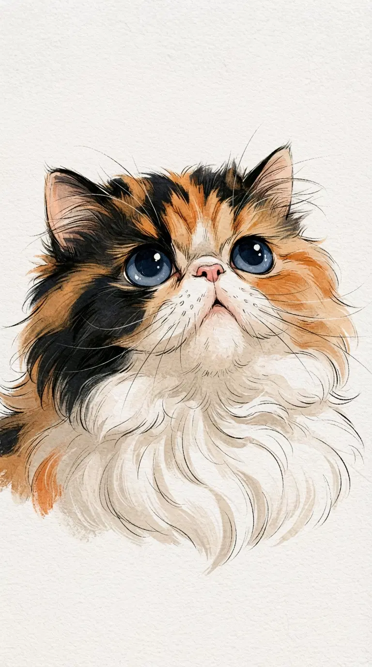 Adorable Illustration of a Persian Cat with Striking Blue Eyes