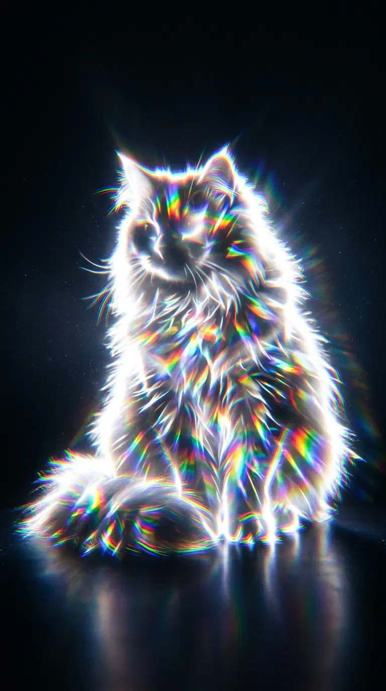 Radiant Fluffy Cat Illustration with Prism Effects