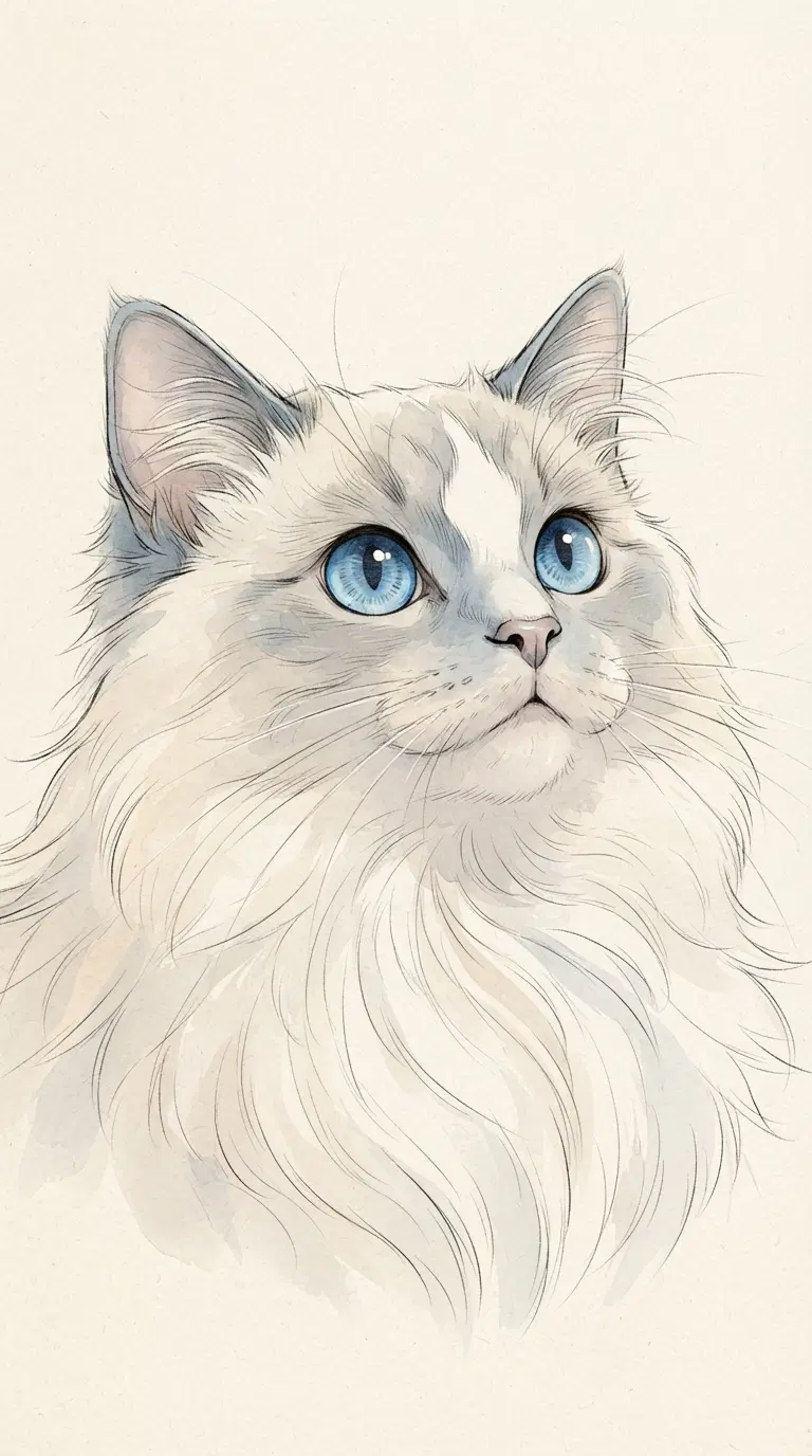 Beautiful Ragdoll Cat with Striking Blue Eyes Illustration