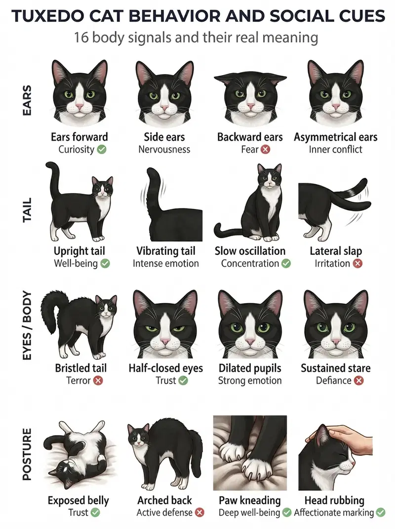 Infographic on Tuxedo Cat Behavior and Social Cues