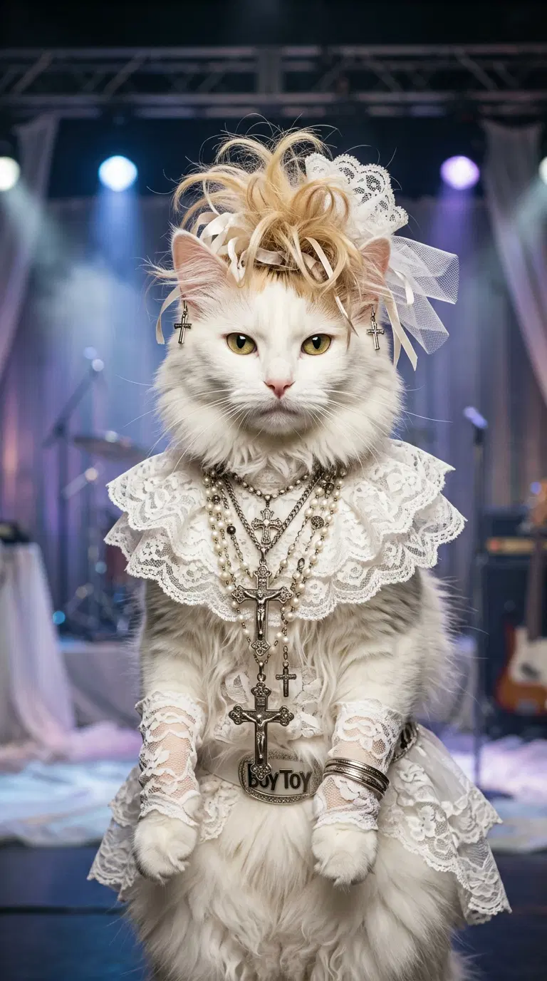 Dressed Up Cat with Elegant Accessories and Costume