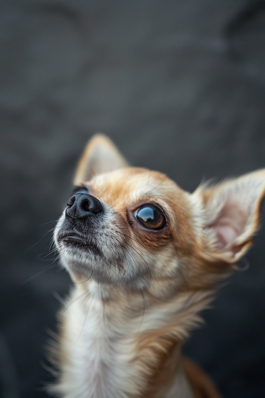 Close-up portrait of tiny chihuahua with big emotional eyes