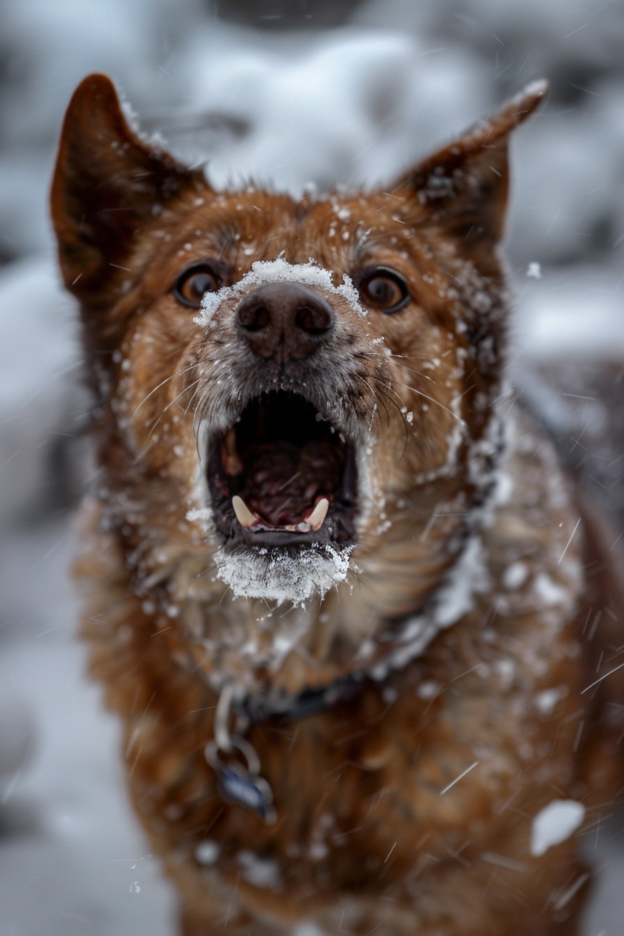Dog mid-sneeze with funny distorted face in action