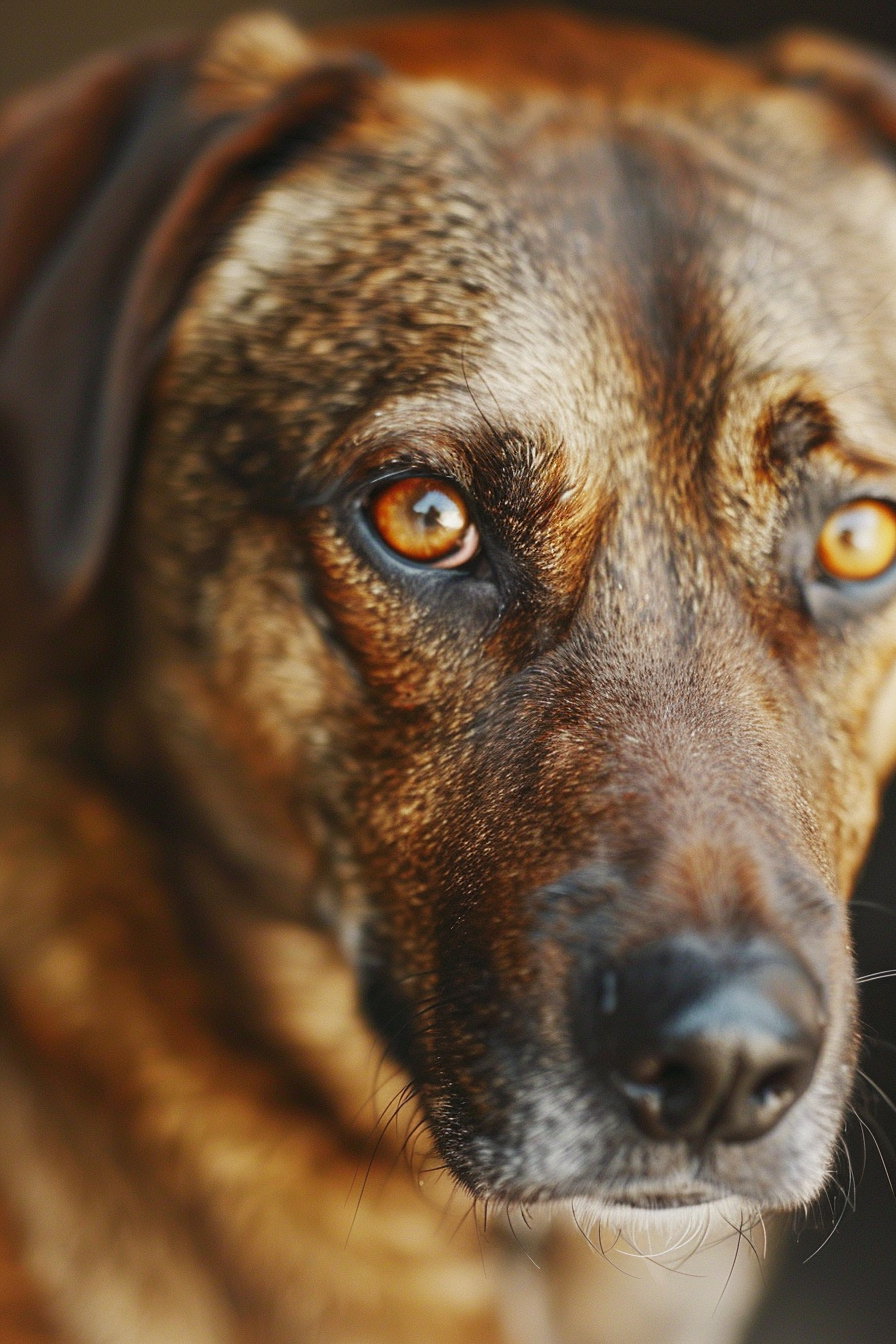 Close-up portrait of a suspicious dog making side-eye expression