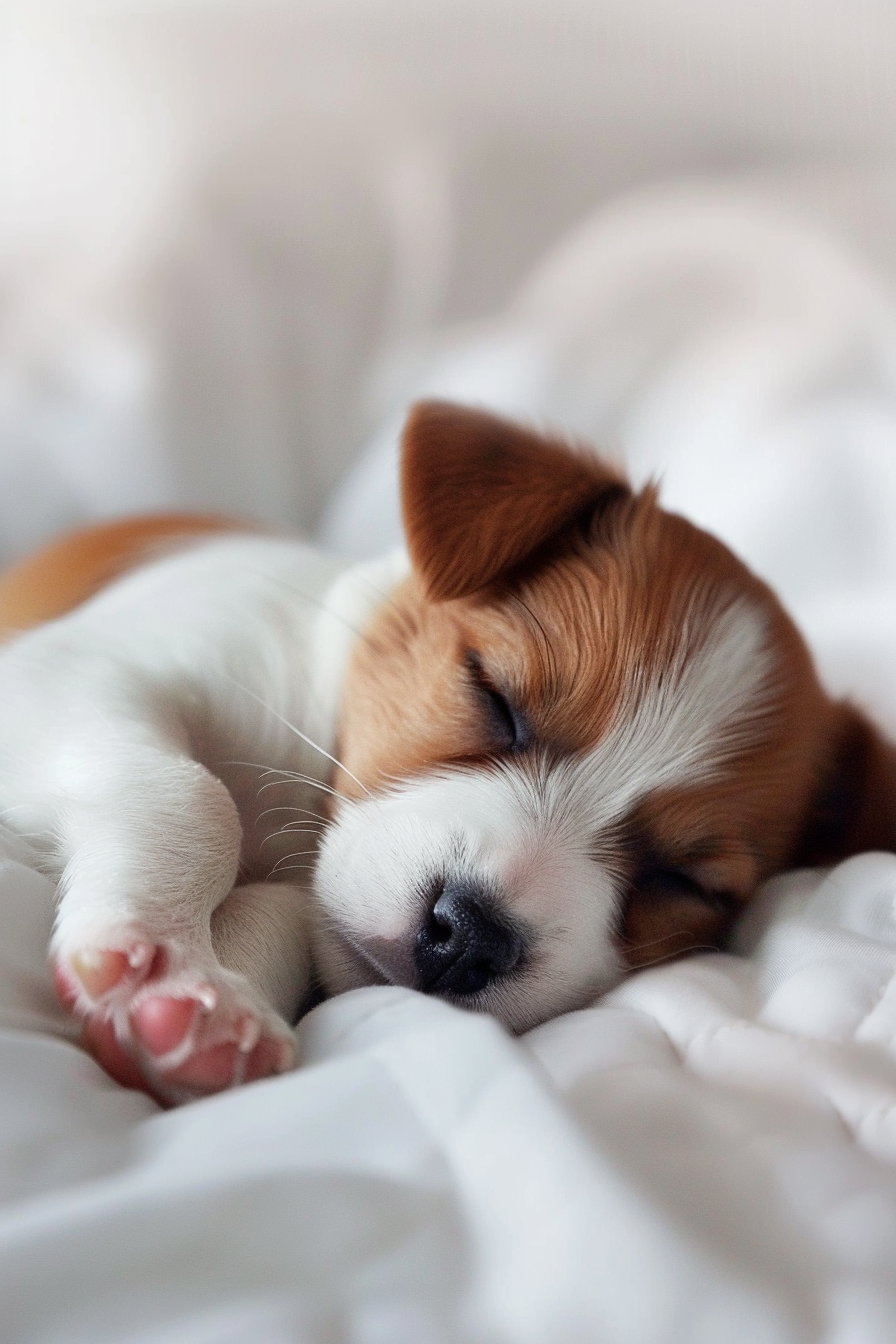 Tiny puppy dozing off in soft light, adorable sleepy moment