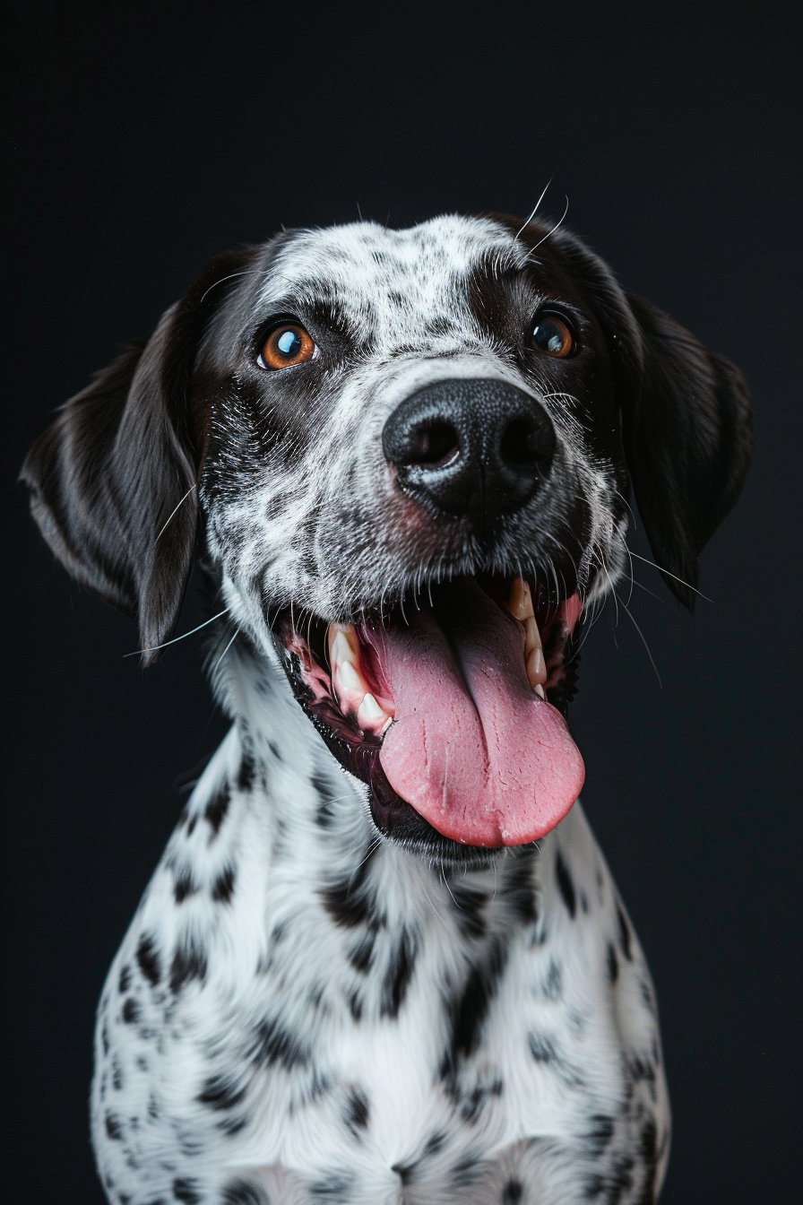 Playful dog close-up with tongue out and detailed fur