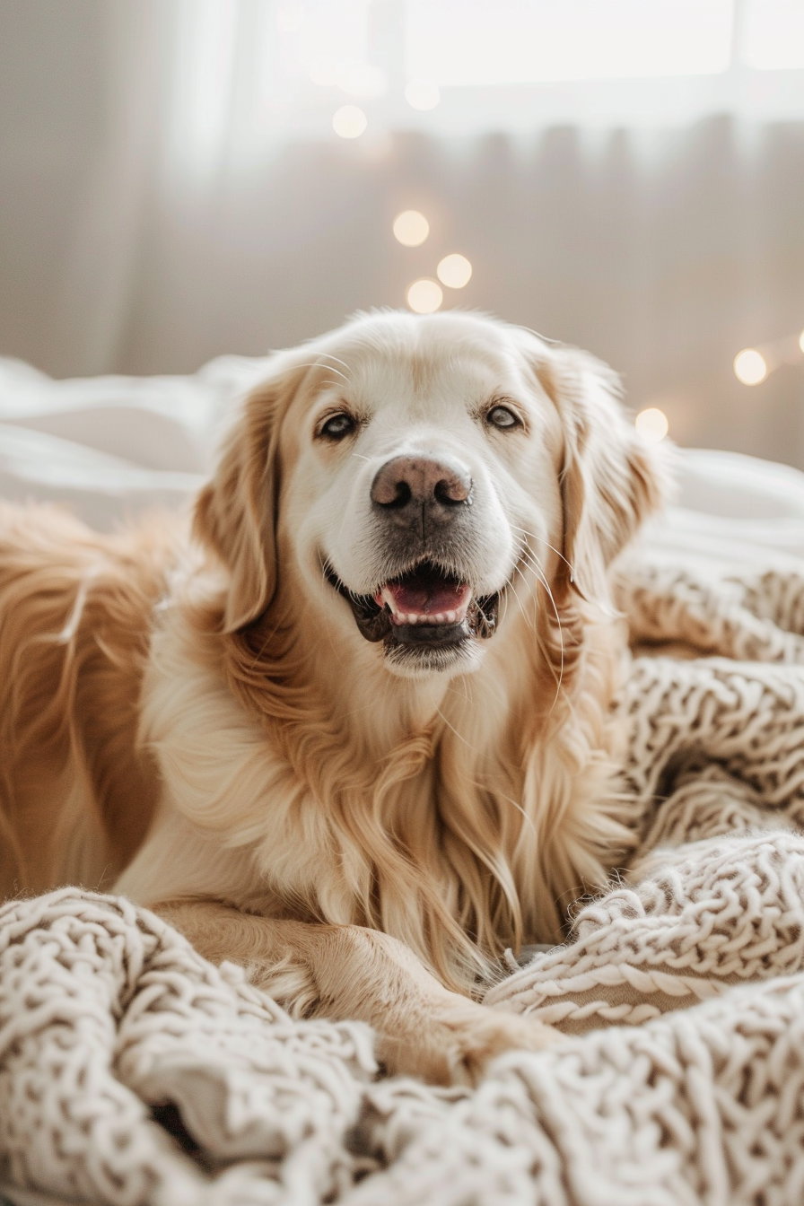 Cute dog in soft pastel tones with warm lighting