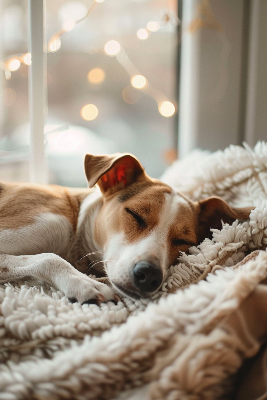 Cute dog lounging in cozy home with soft natural light