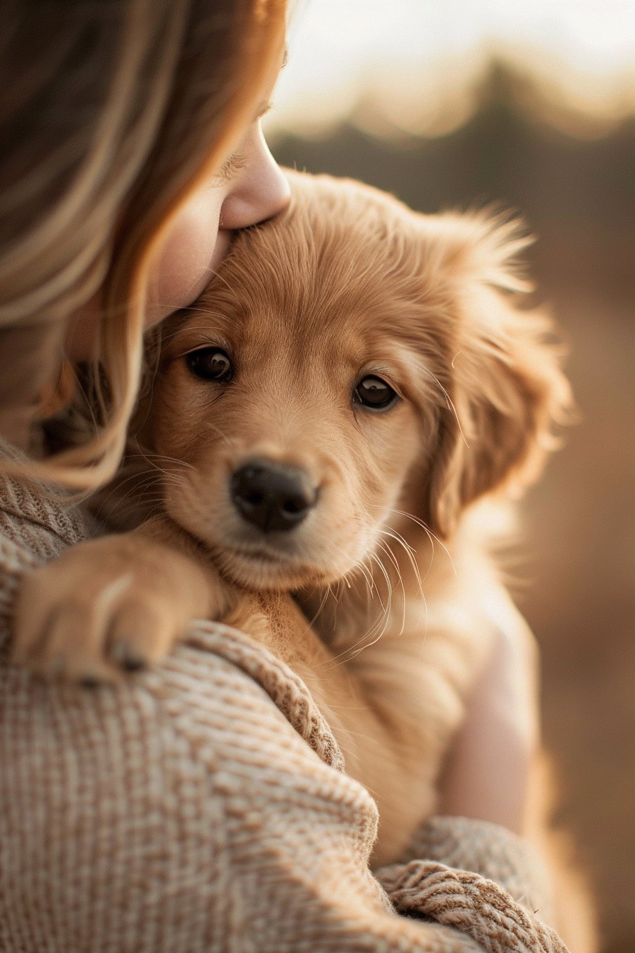 Ultra-realistic puppy in soft focus, natural light ambiance