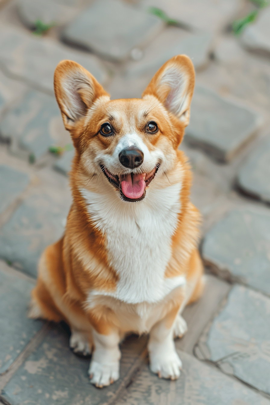 Happy corgi dog sitting in natural light with cute expression