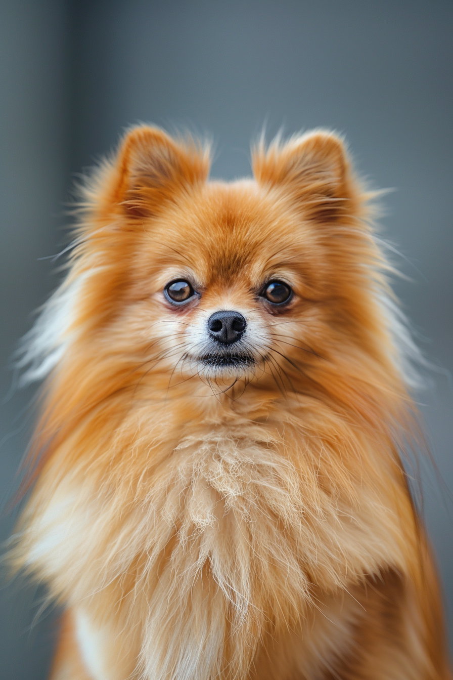 Fluffy Pomeranian dog portrait in bright natural light
