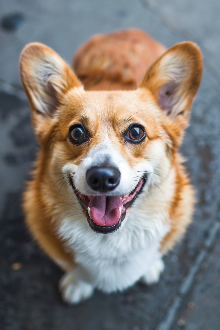 Smiling corgi in bright natural light with joyful expression