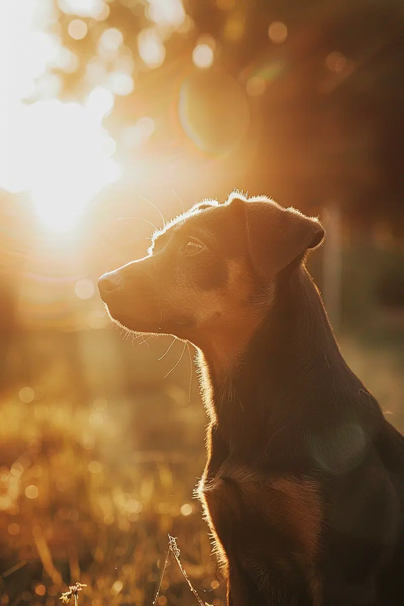 Cinematic Puppy Wall Art with Warm Tones and Lens Flare