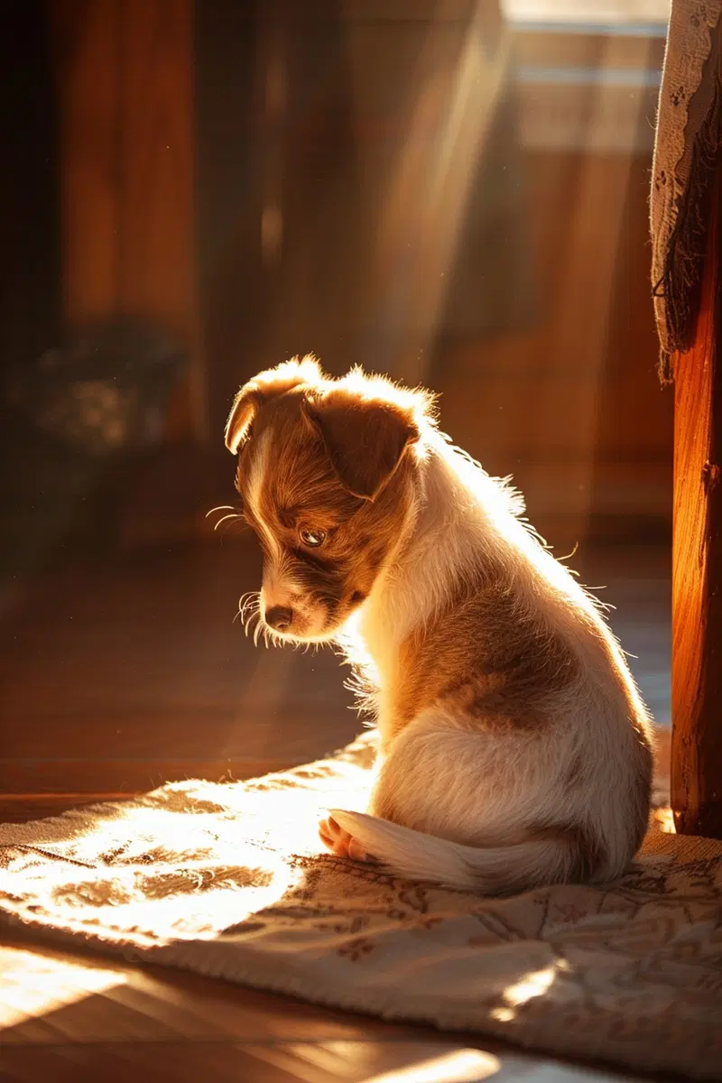 Cozy Sunlit Puppy Wall Art for Warm Home Aesthetic