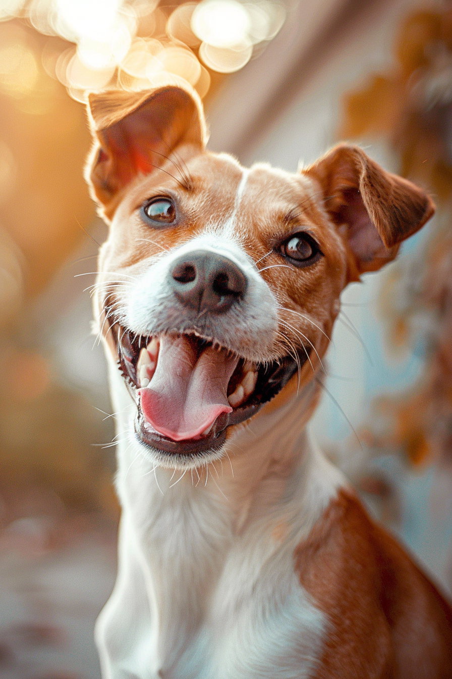 Happy dog with tongue out in bright natural light