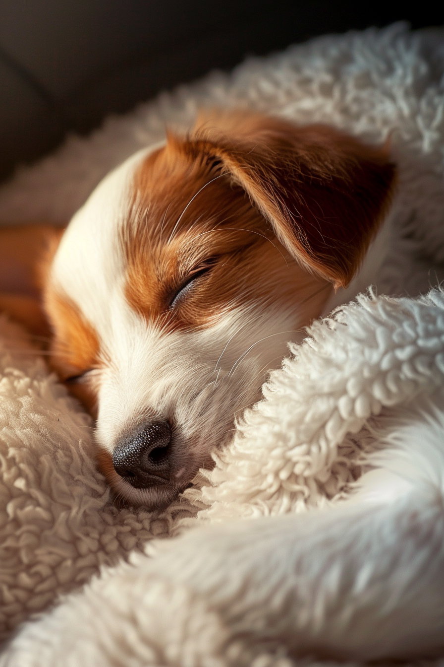 Cute puppy dozing off in soft light