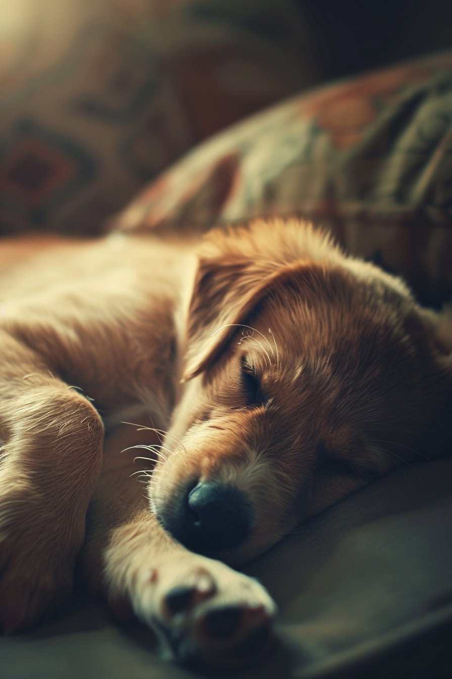 Cute puppy dozing off in soft light