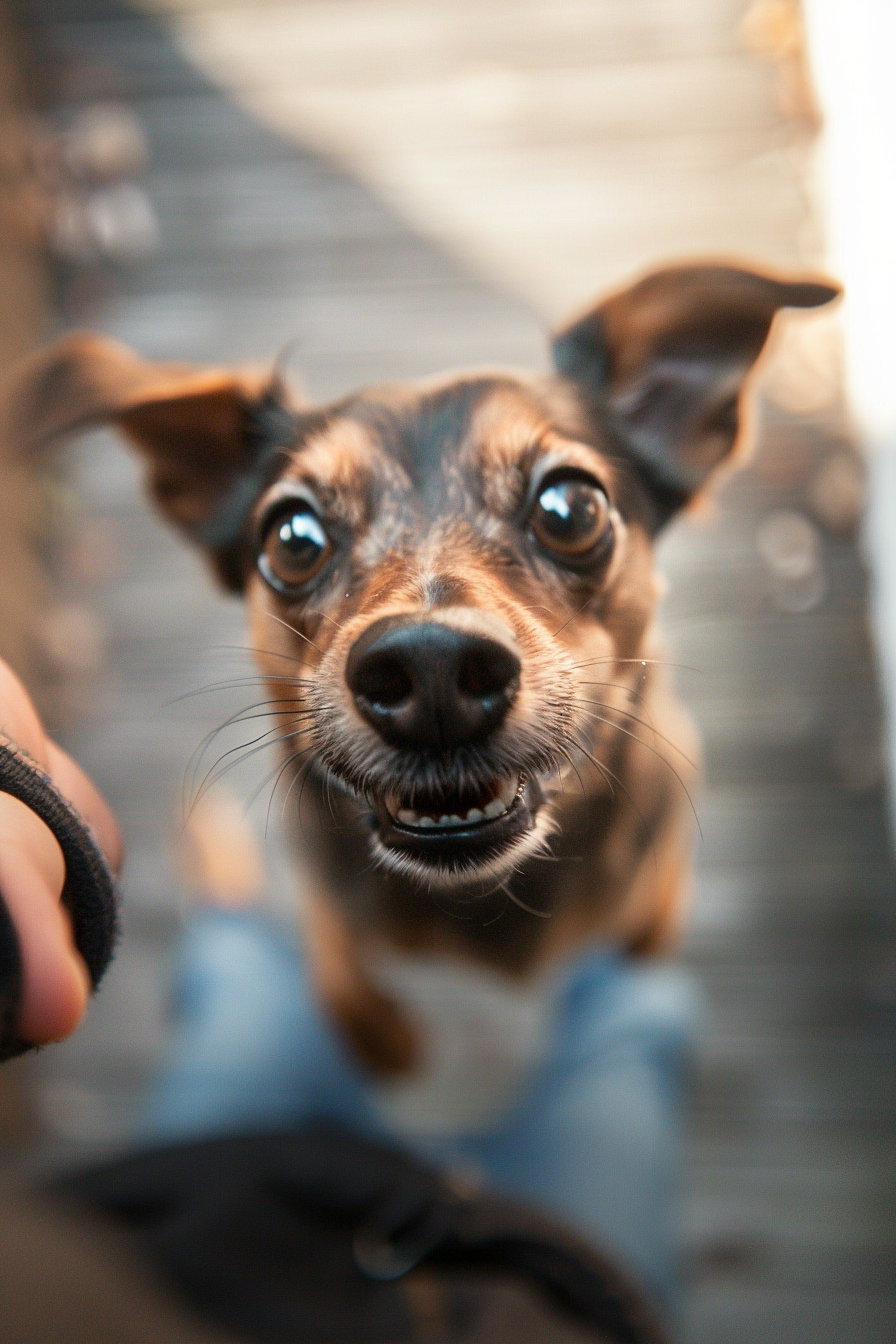Dog joyfully leaps into arms at home