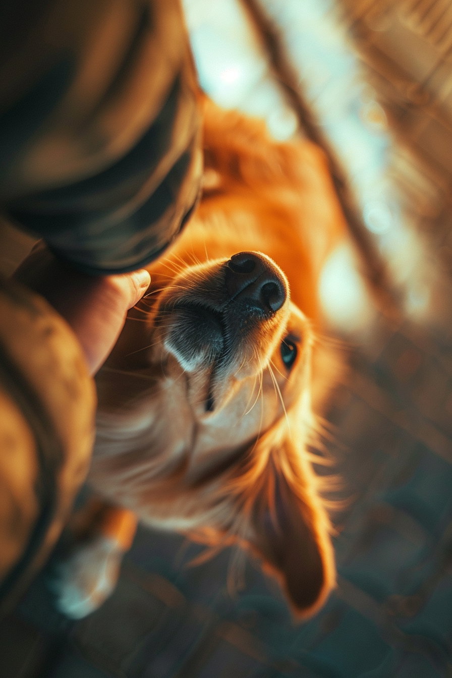 Dog joyfully jumping into arms at home