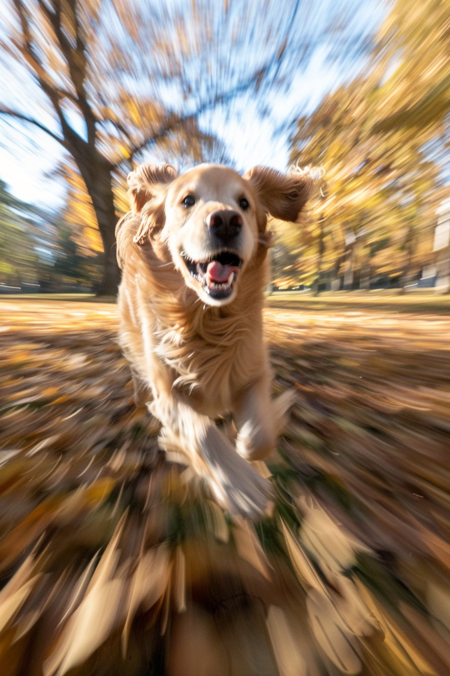 Joyful dog running toward you in a sunny park